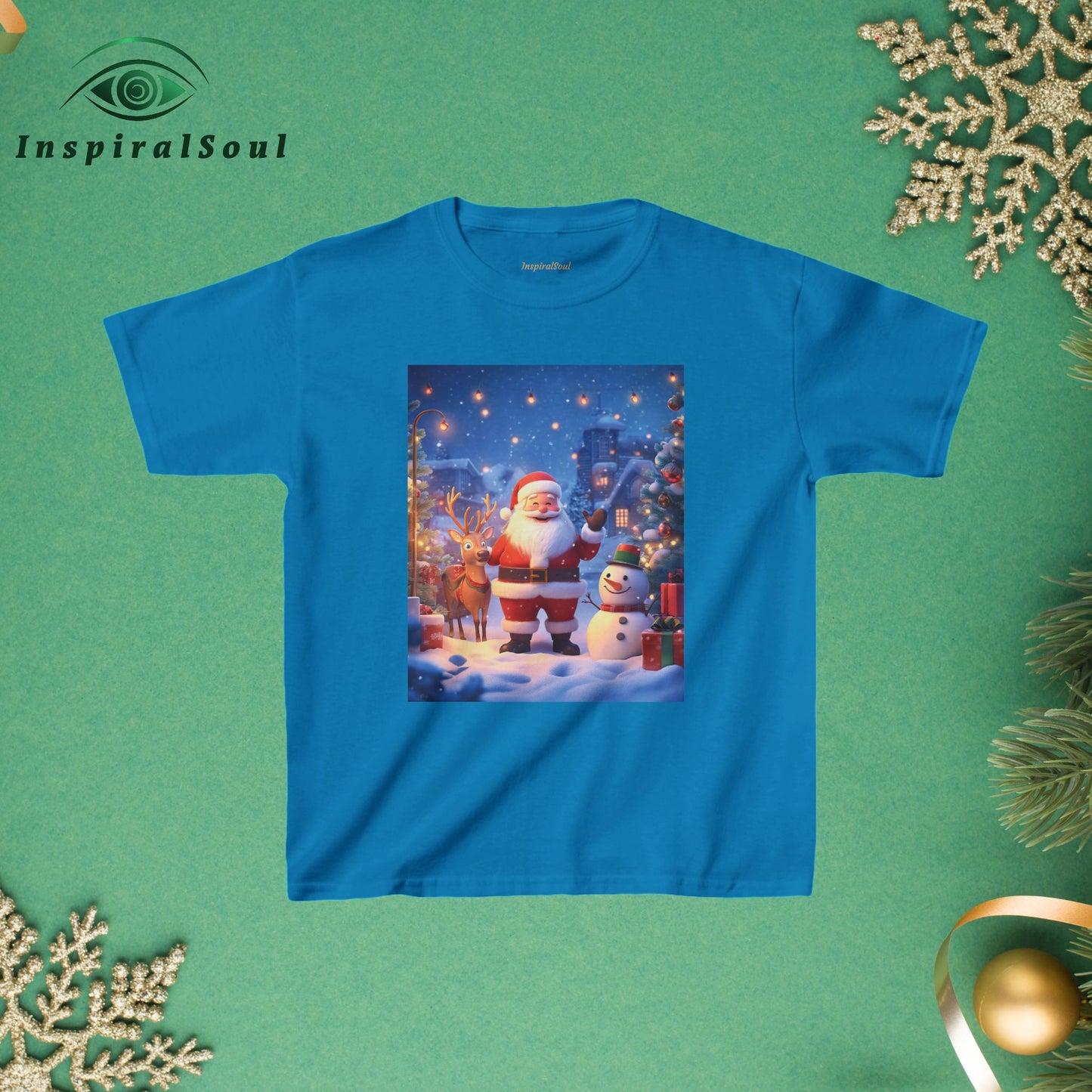 Kids Heavy Cotton™ Tee – Festive Santa Design