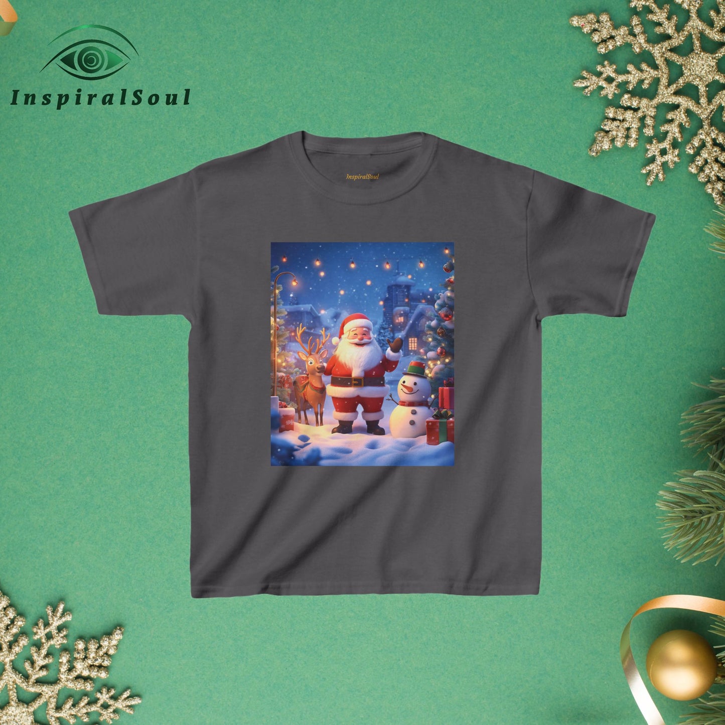 Kids Heavy Cotton™ Tee – Festive Santa Design