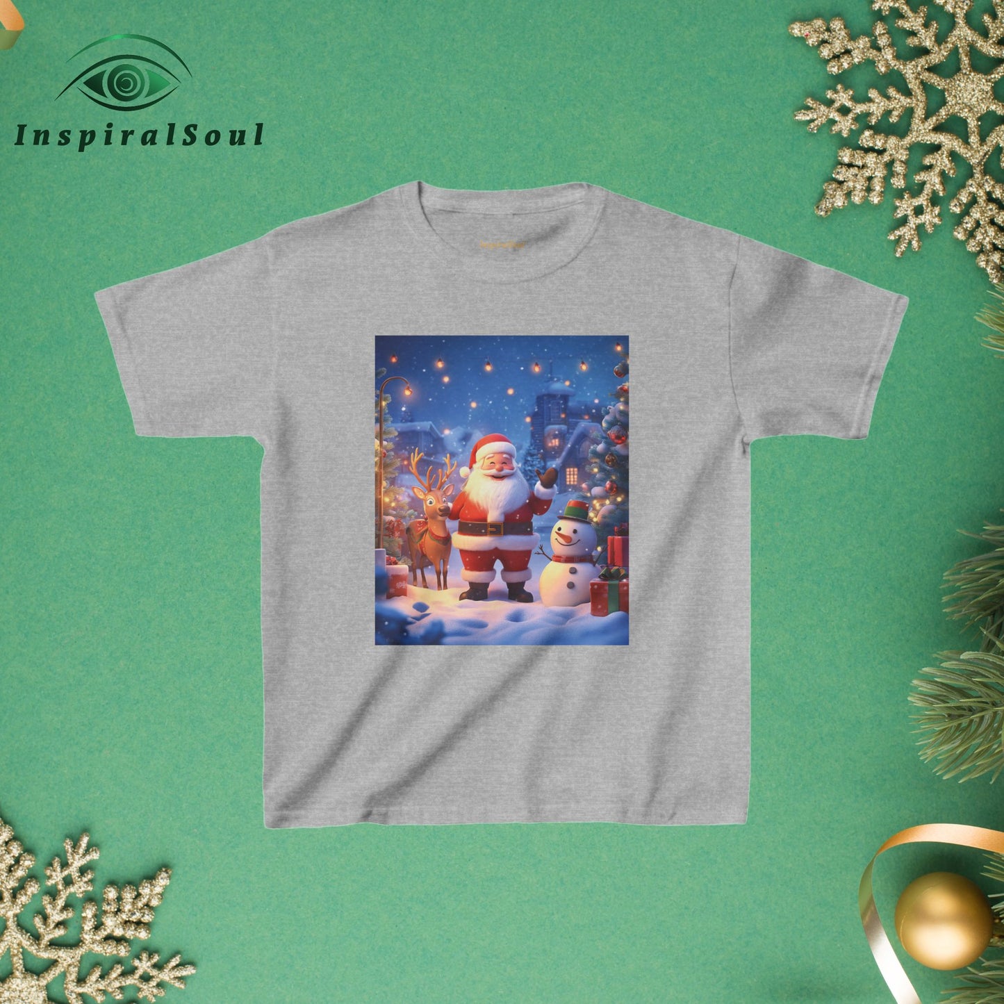 Kids Heavy Cotton™ Tee – Festive Santa Design