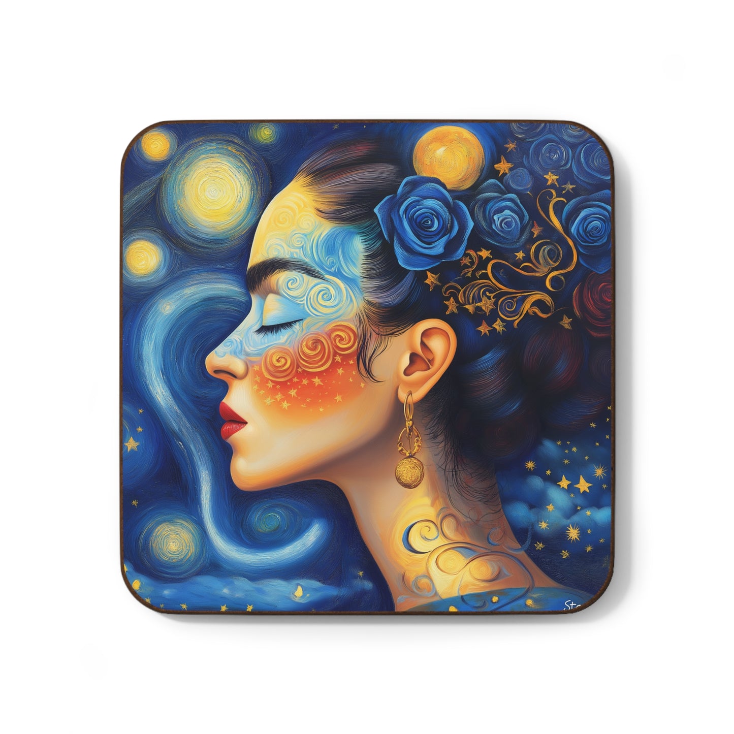 Frida-in-Van Gogh-World Hardboard Back Coaster