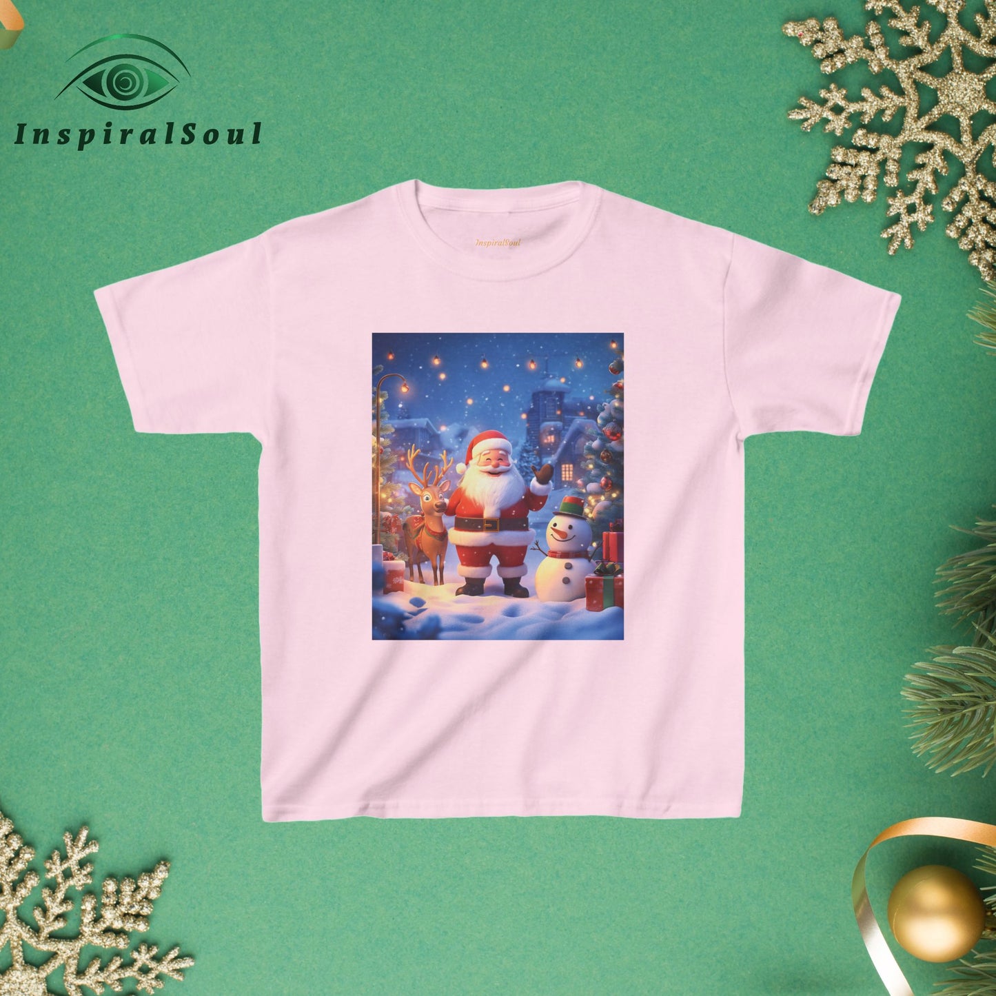 Kids Heavy Cotton™ Tee – Festive Santa Design