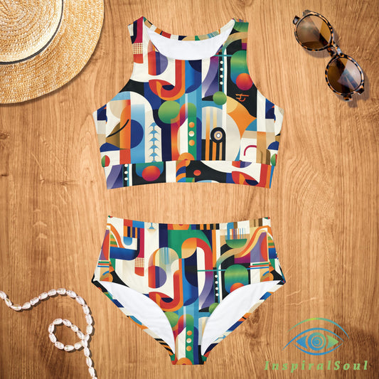 GeoVibe Splash Sporty Bikini Set – Full Coverage, Peak Performance