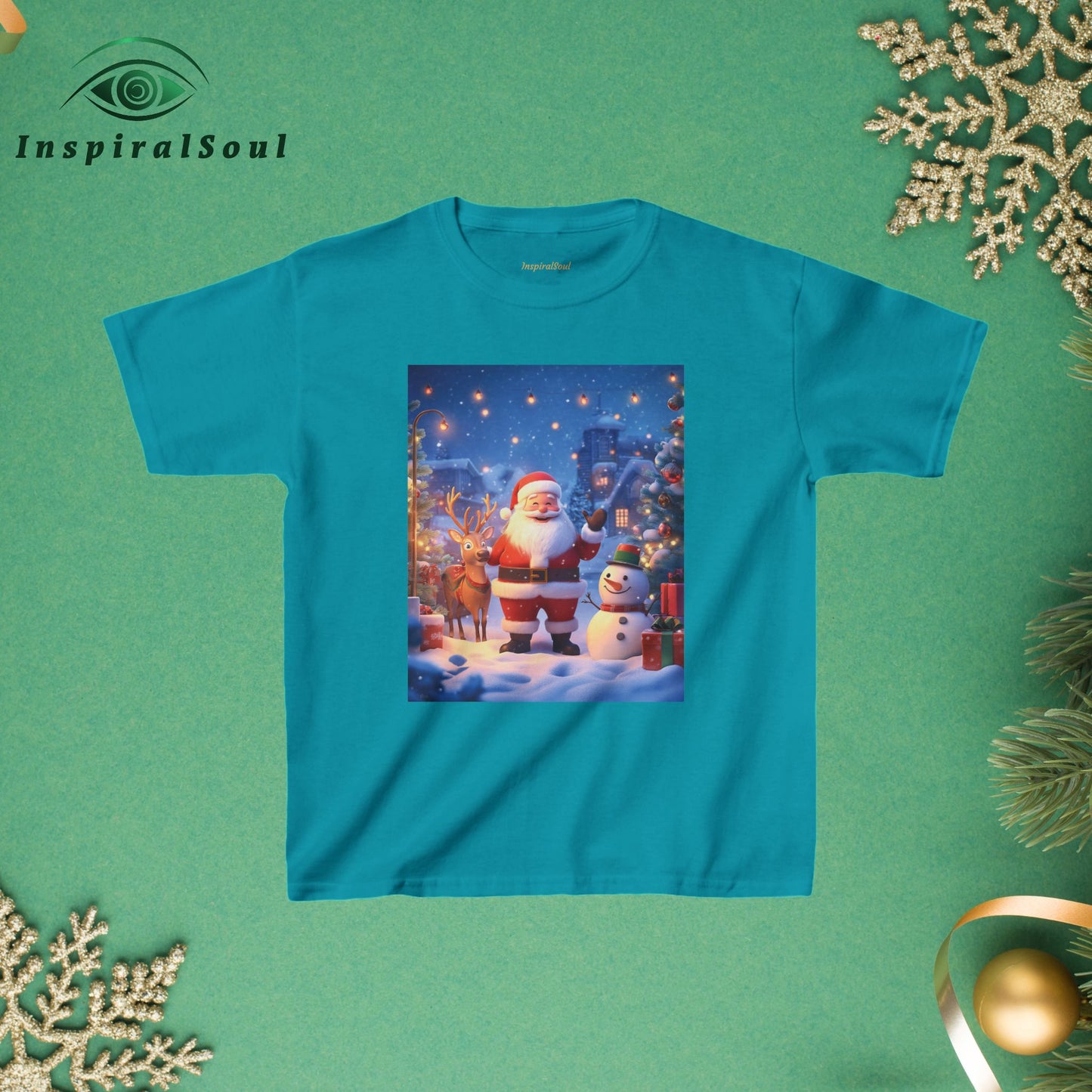 Kids Heavy Cotton™ Tee – Festive Santa Design