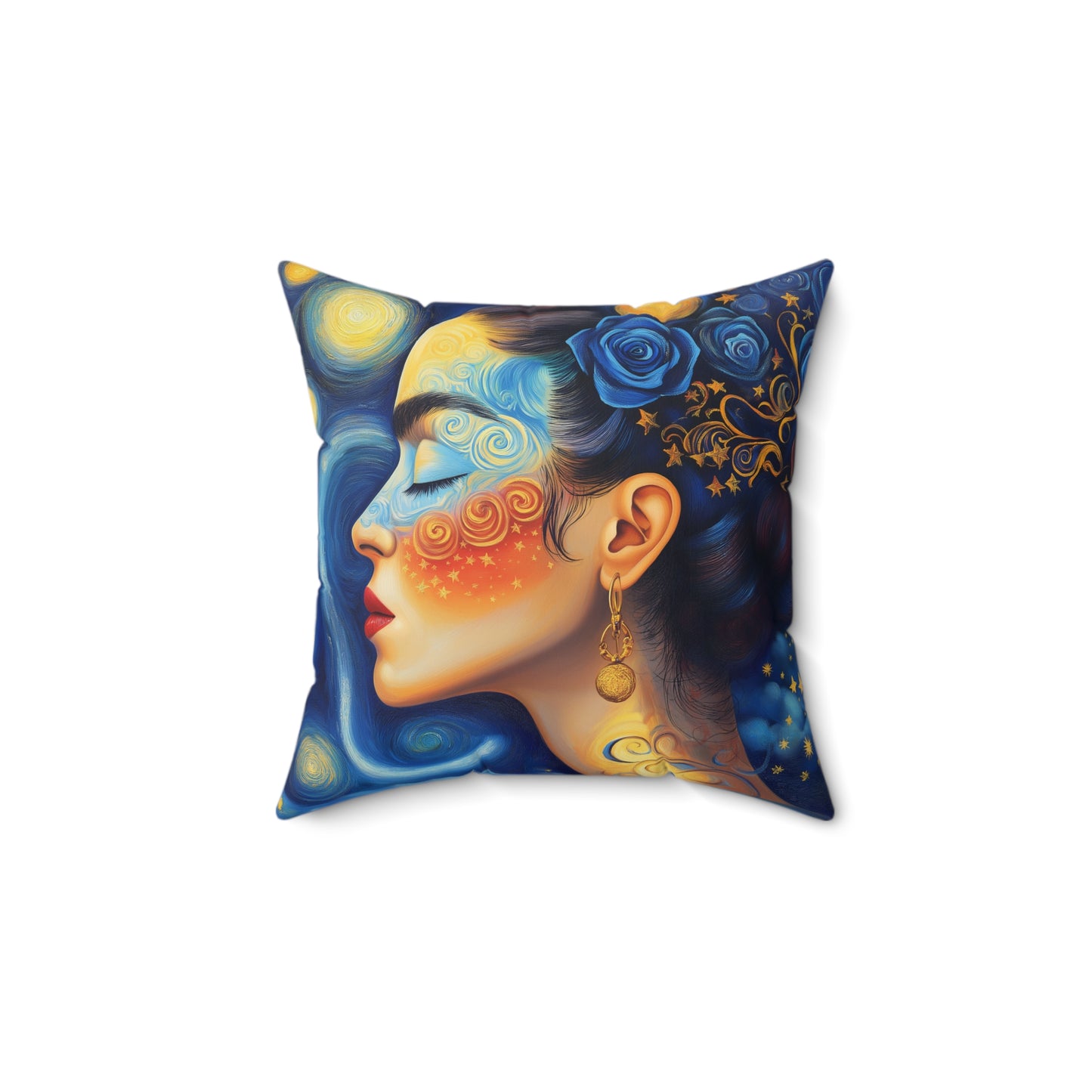 Frida-in-Van-Gogh's-World Spun Polyester Square Pillow