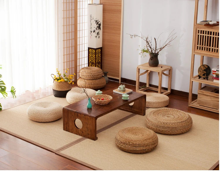 Japanese Style Thicken Futon Meditation Cushion – Natural Straw Woven Tatami Yoga Cushion for Home Decor & Meditation