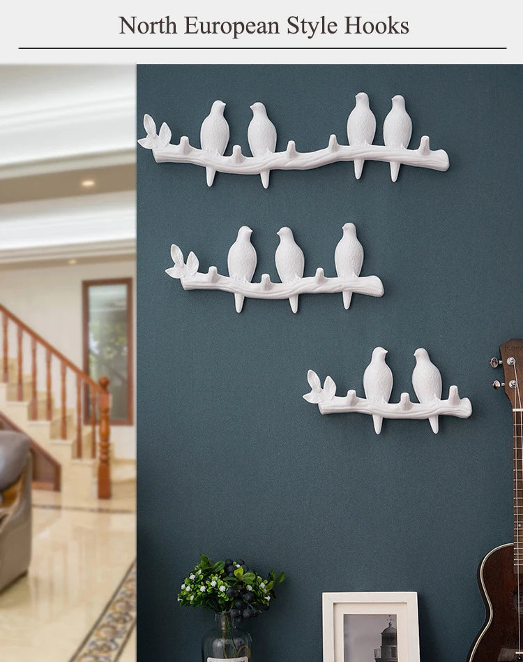 Wall Birds Decor Organizer Hanger Hooks – Nordic Storage Rack for Behind Door, Clothes, Keys & Accessories