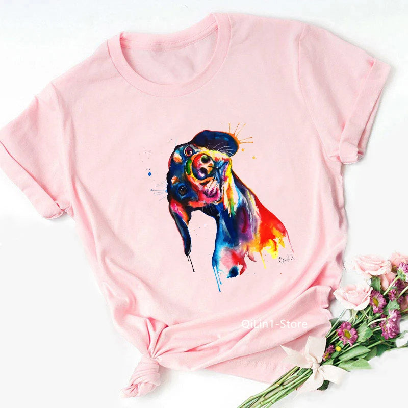 Vintage ‘Dachshund Mom’ Graphic T-Shirt – Pink Casual Tee for Dog Lovers 🐾💖