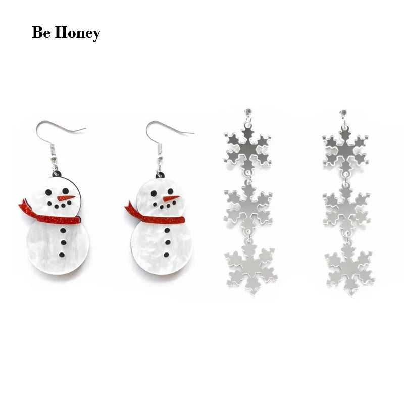 Adorable Snowman & Snowflake Drop Earrings – Festive Acrylic Dangle Earrings for Winter Holiday Style ❄️⛄