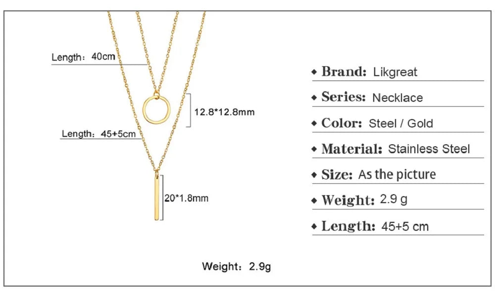 Elegant Double-Layer Geometry Pendant Necklace – Fashion Multilayer Chain Choker for Women’s Trendy Style ✨