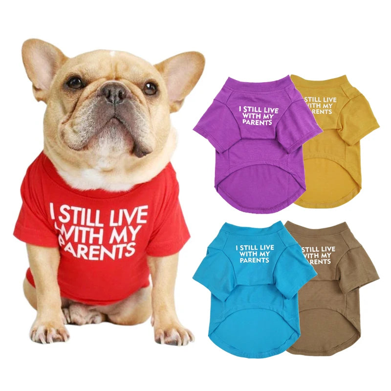 Letter Printed French Bulldog Shirt – Cozy Cotton Stretch Pet T-Shirt for Small Dogs & Cats