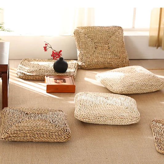 Handmade Japanese Tatami Floor Cushion – Thickened Straw Cushion for Meditation & Tea Ceremony