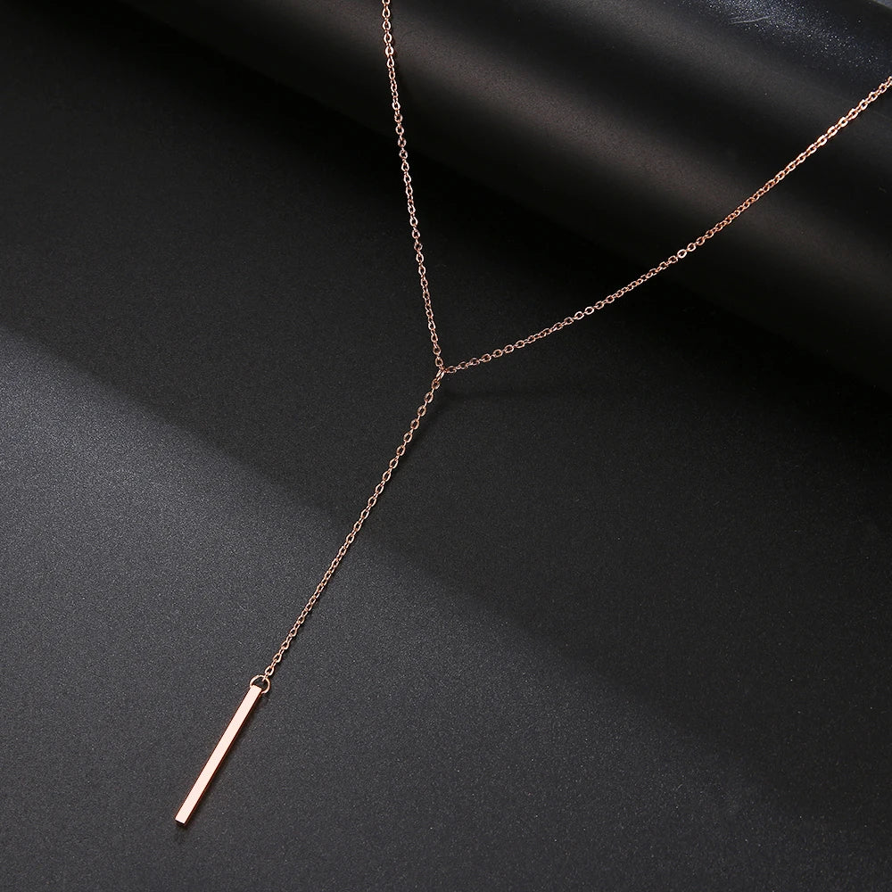 Elegant Stainless Steel Long Stick Pendant Necklace – Minimalist Charm for Women, Fade-Free Choker Chain ✨