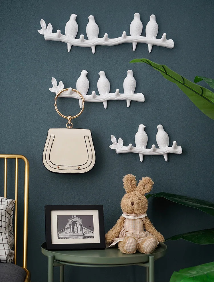 Wall Birds Decor Organizer Hanger Hooks – Nordic Storage Rack for Behind Door, Clothes, Keys & Accessories