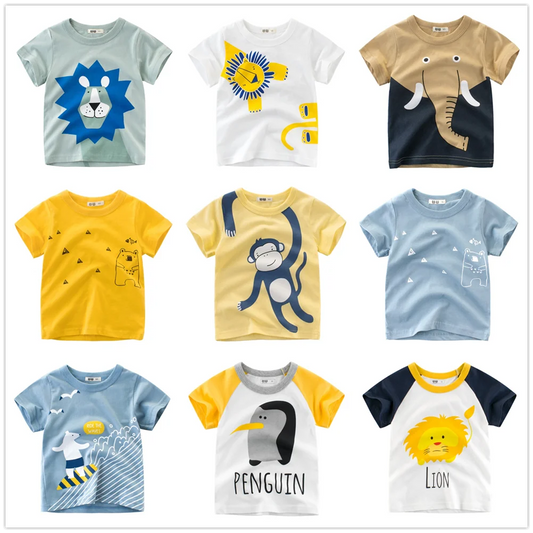 Adorable Cartoon Animal T-Shirts for Boys – 100% Soft Cotton, Perfect for Summer Fun! 🌞🐾