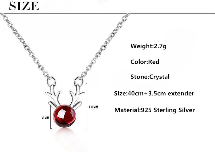 Trendy Christmas Deer Elk Pendant Necklace - Natural Garnet Platinum Plated Jewelry for Women