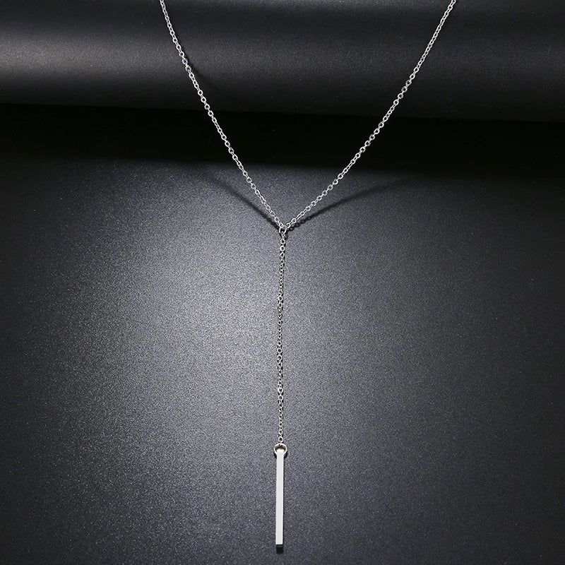 Elegant Stainless Steel Long Stick Pendant Necklace – Minimalist Charm for Women, Fade-Free Choker Chain ✨