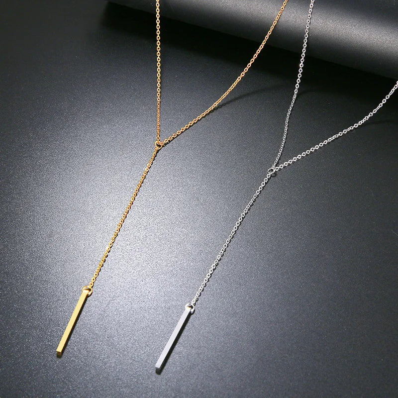 Elegant Stainless Steel Long Stick Pendant Necklace – Minimalist Charm for Women, Fade-Free Choker Chain ✨