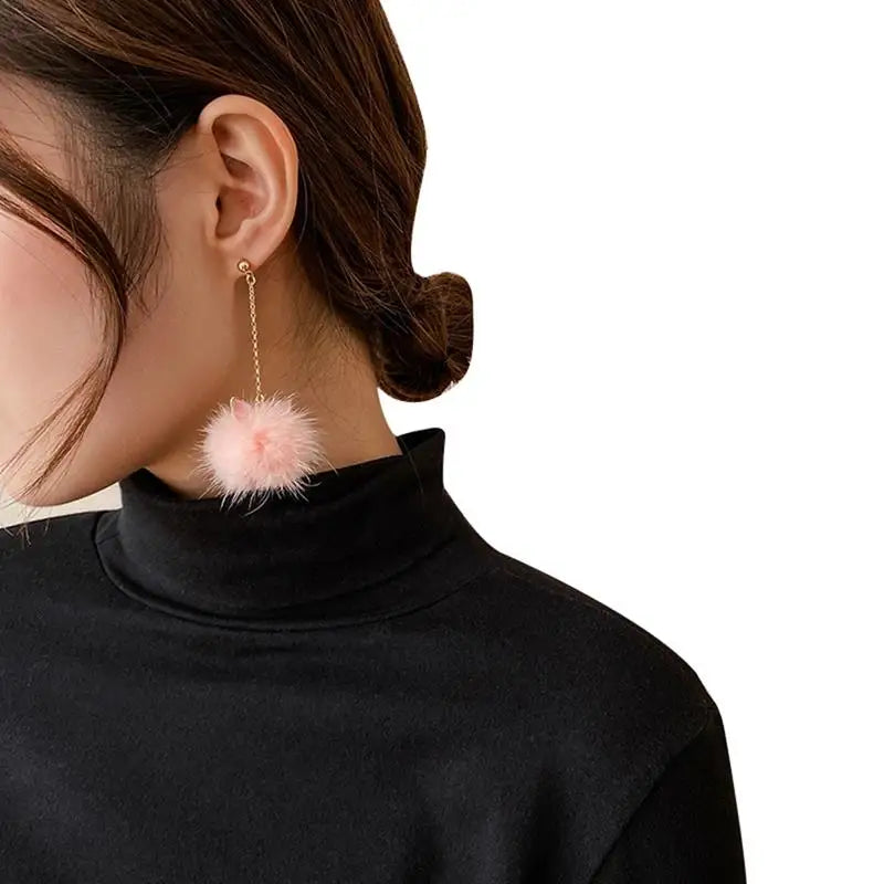 Adorable Cat Ear Faux Fur Pom Pom Earrings – Fluffy, Fun & Fashionable for Trendy Looks! 🐱✨