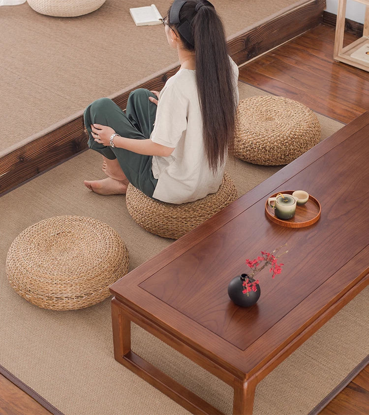 Japanese Style Thicken Futon Meditation Cushion – Natural Straw Woven Tatami Yoga Cushion for Home Decor & Meditation