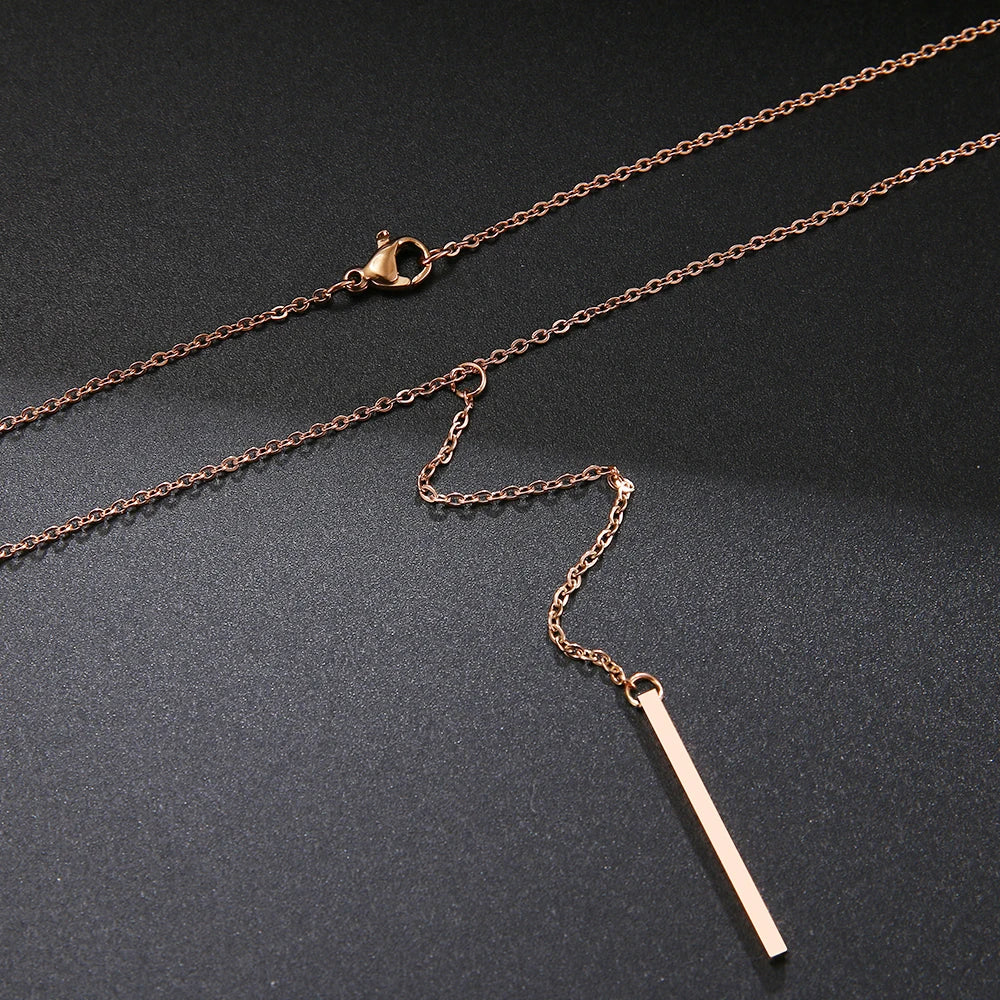 Elegant Stainless Steel Long Stick Pendant Necklace – Minimalist Charm for Women, Fade-Free Choker Chain ✨