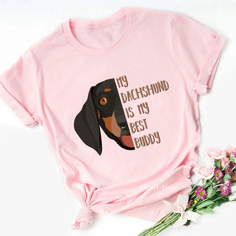 Vintage ‘Dachshund Mom’ Graphic T-Shirt – Pink Casual Tee for Dog Lovers 🐾💖