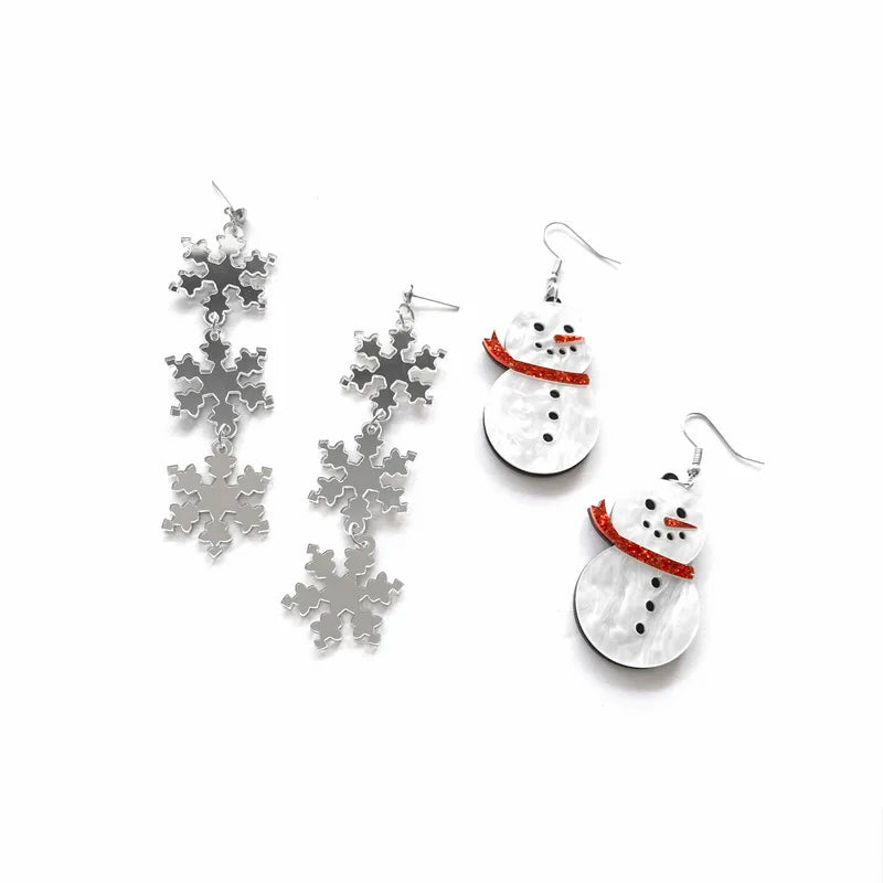 Adorable Snowman & Snowflake Drop Earrings – Festive Acrylic Dangle Earrings for Winter Holiday Style ❄️⛄