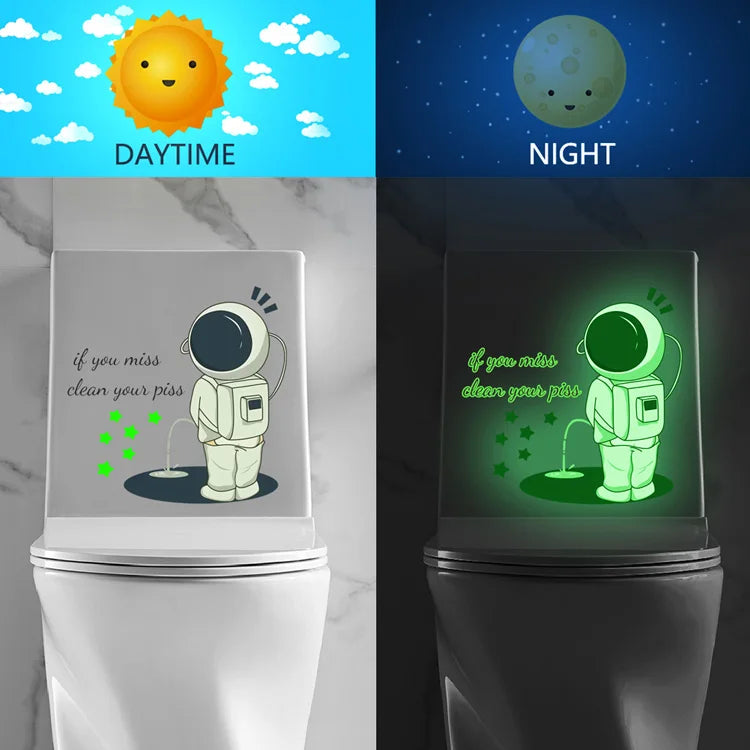 Funny Glow-in-the-Dark Astronaut Toilet Sticker – Self-Adhesive Bathroom Decor