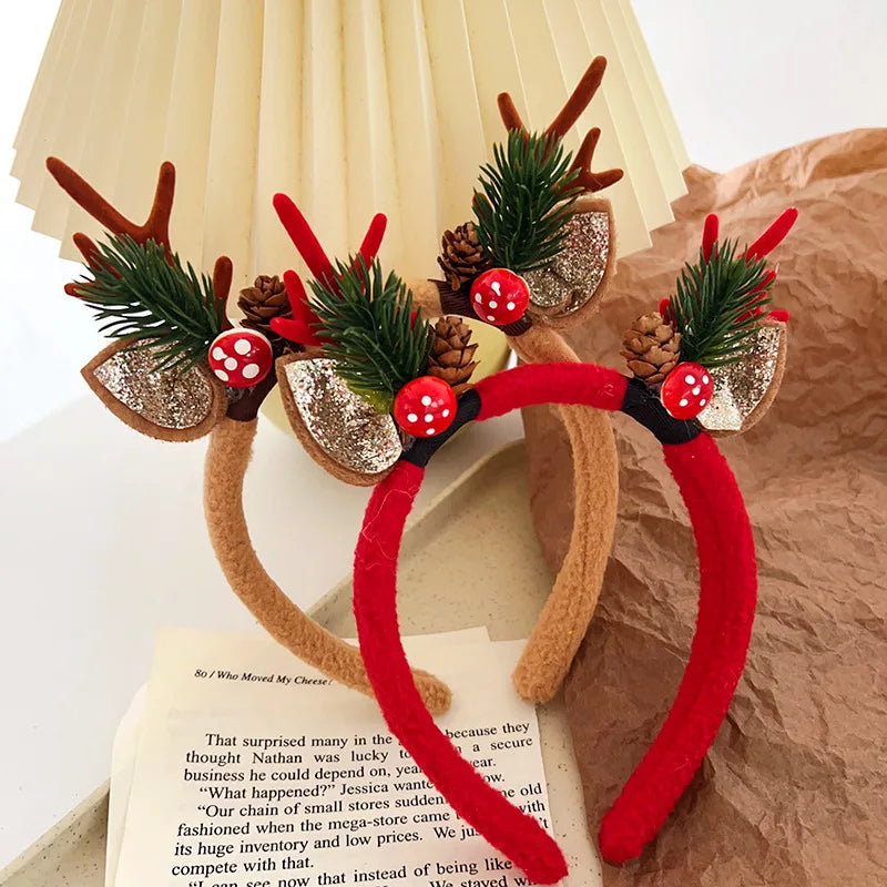 Cute Deer Horn Hair Band – Plush Christmas Headband for Kids & Women Party Accessories