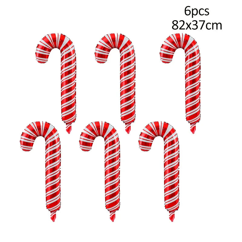 6Pcs Large Pink Candy Cane, Blue Snowflake, or Green Candy Foil Balloons – Christmas & Holiday Decorations