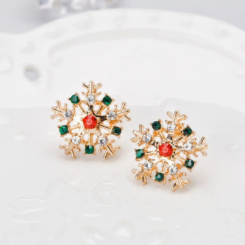 Sparkling Multicolor Snowflake Crystal Stud Earrings – Elegant Holiday Zircon Jewelry for Christmas Cheer