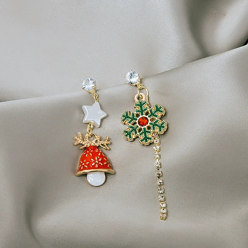 Festive Snowflake & Bell Christmas Stud Earrings – Perfect Holiday Gift for Women & Girls 🎄✨