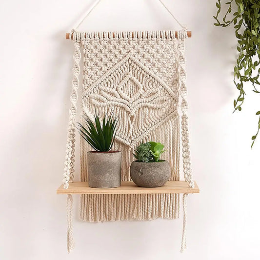 Floating Shelf Useful Nordic Style Bohemian Macrame Wall Hanging Shelf Long Lasting Wall Hanging Self Indoor Decoration