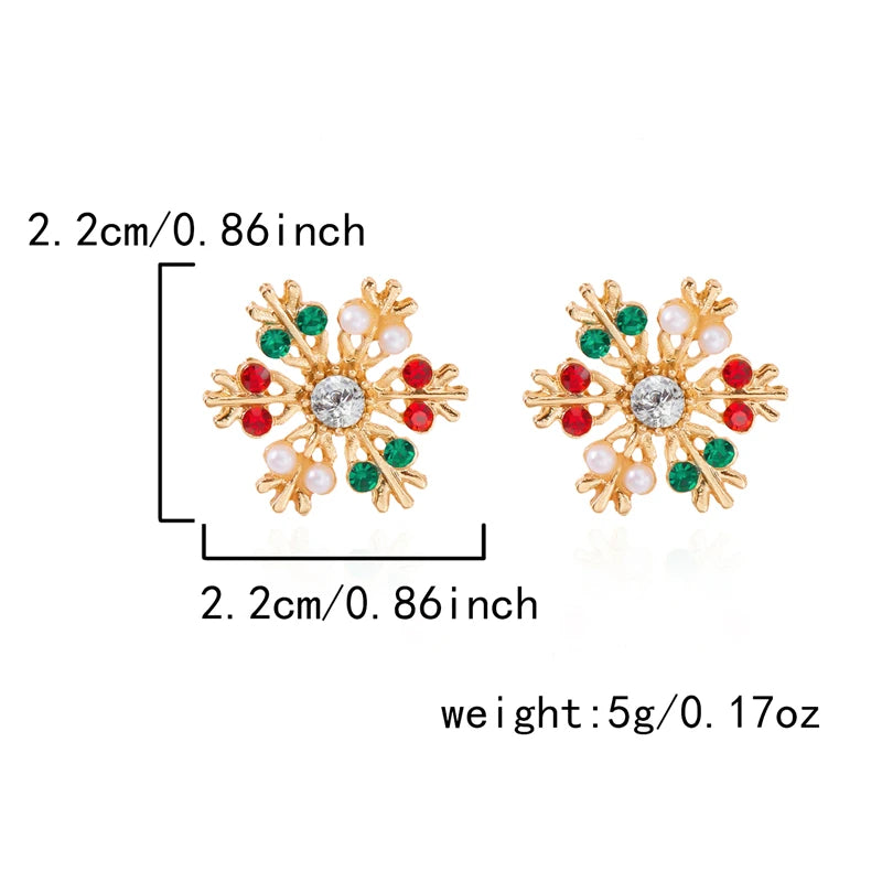 Sparkling Multicolor Snowflake Crystal Stud Earrings – Elegant Holiday Zircon Jewelry for Christmas Cheer