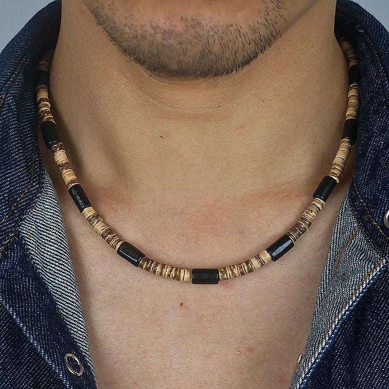 Tribal Coconut Beads Necklace – Puka Shell Surfer Necklace for Men