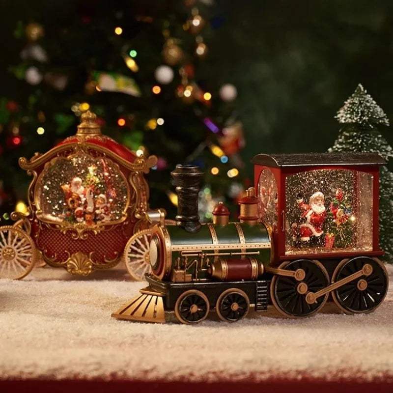 Santa Claus & Snowman Train Music Box – Christmas Eve Crystal Ball LED Table Ornament