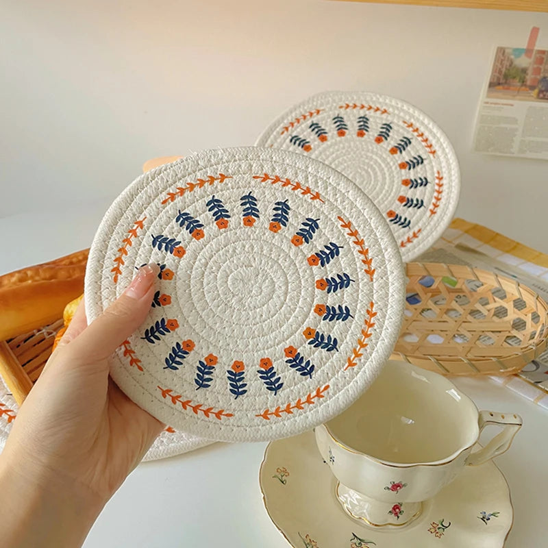 Round Woven Insulation Pot Mat Cotton Rope Placemat Dining Table Coaster Bowl Pad Simple Plate Mat Home Decoration Cup Mats