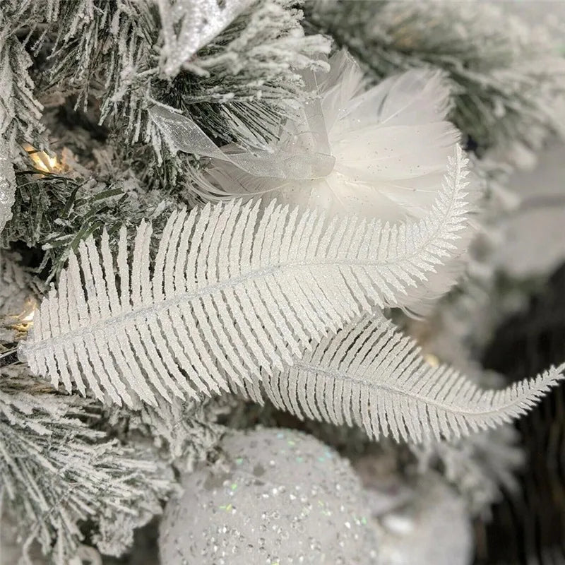 5Pcs Glittering Feather Artificial Leaves Clip – Christmas Tree Ornaments for Home & Party Decorations