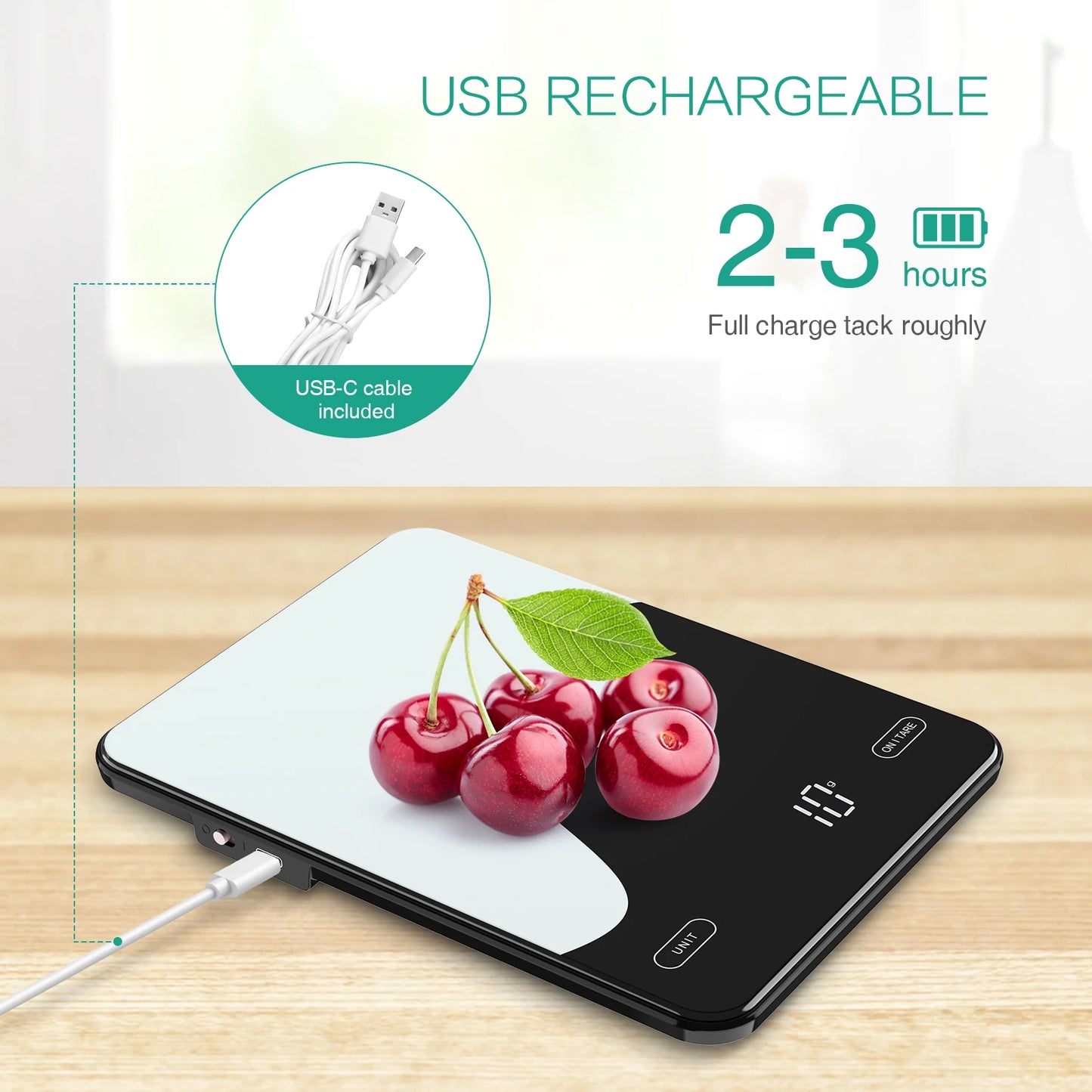 AMIR Digital Kitchen Scale with Nutrition Tracking – 10kg/1g Precision, Smart App Integration, Rechargeable, and LED Display