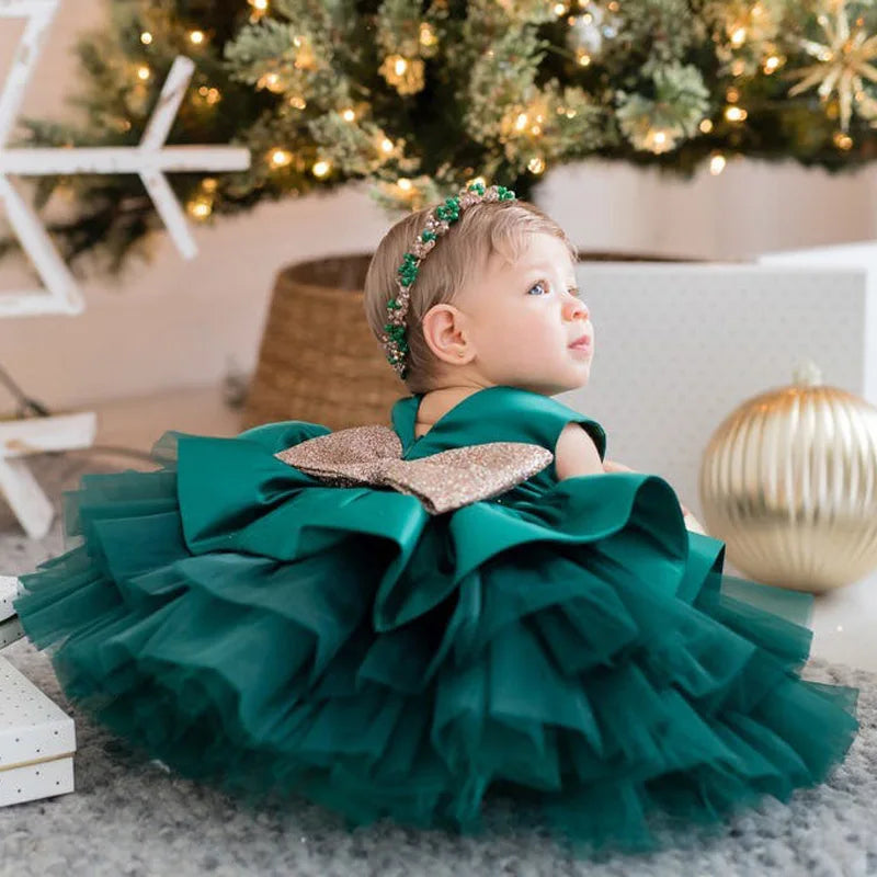 Christmas Princess Dress for Girls – Bow Backless Tutu Party Costume