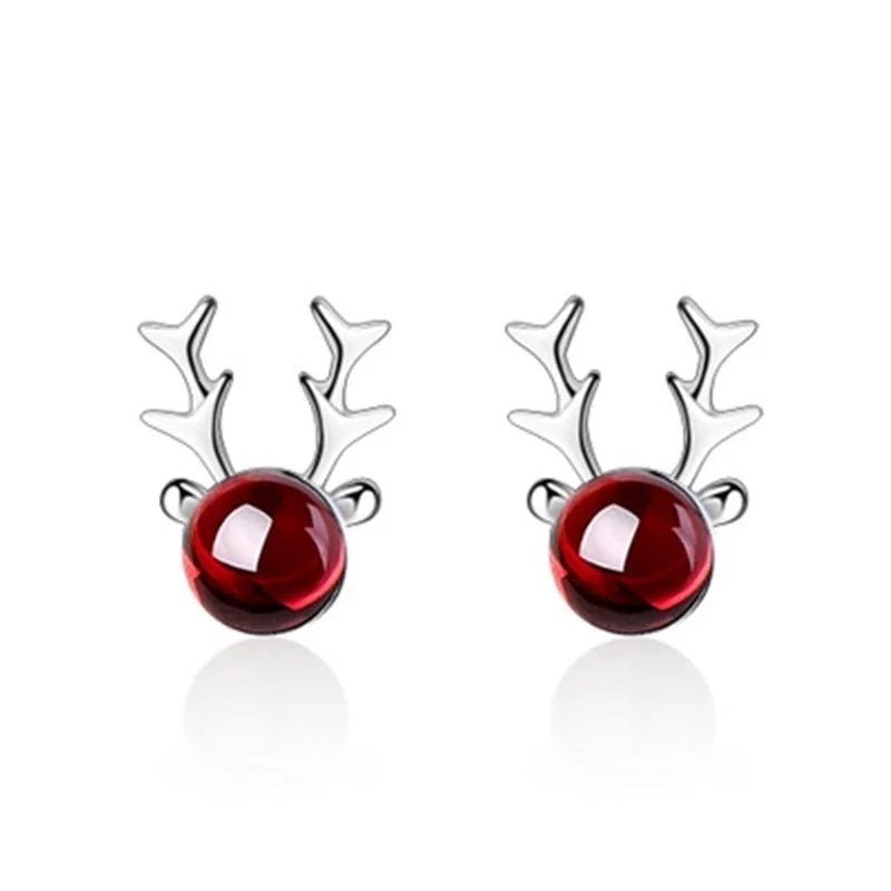 Delysia King Women’s Garnet Antler Earrings – Elegant Elk Studs for Christmas Gifts