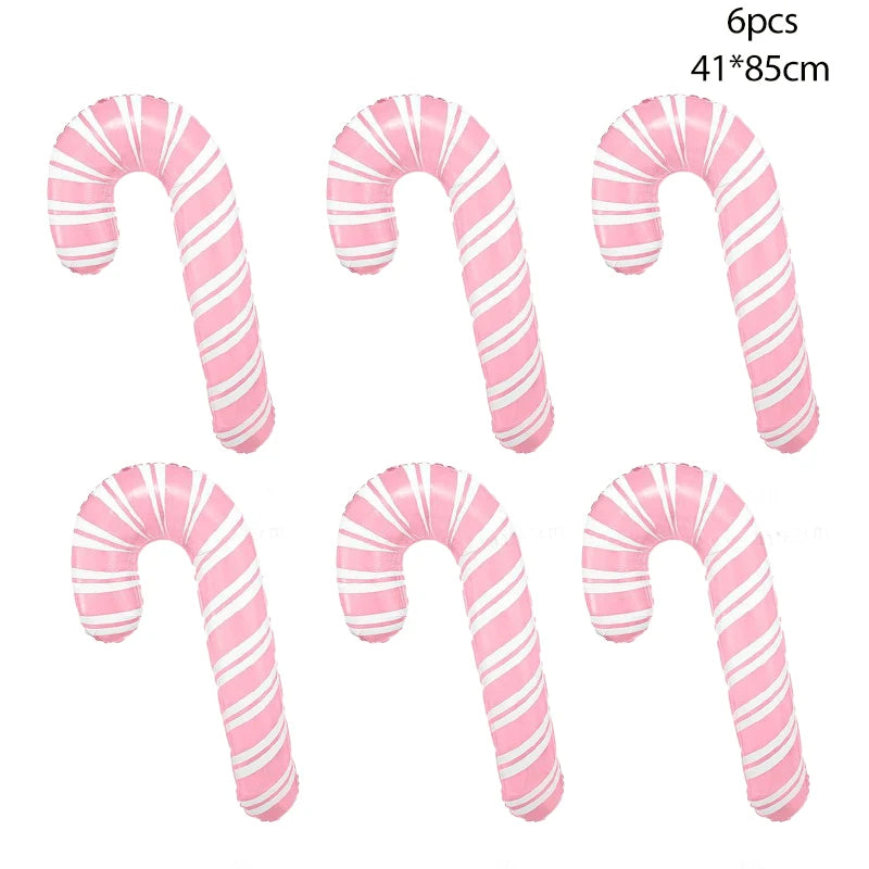 6Pcs Large Pink Candy Cane, Blue Snowflake, or Green Candy Foil Balloons – Christmas & Holiday Decorations