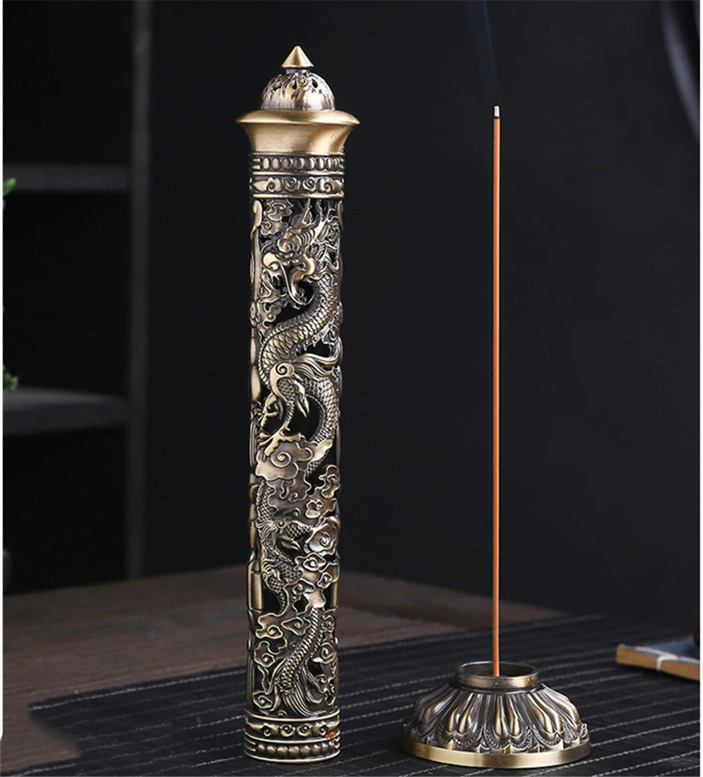 Archaize Vertical Incense Burner – Buddha Heart Sutra Dragon Phoenix Pillar