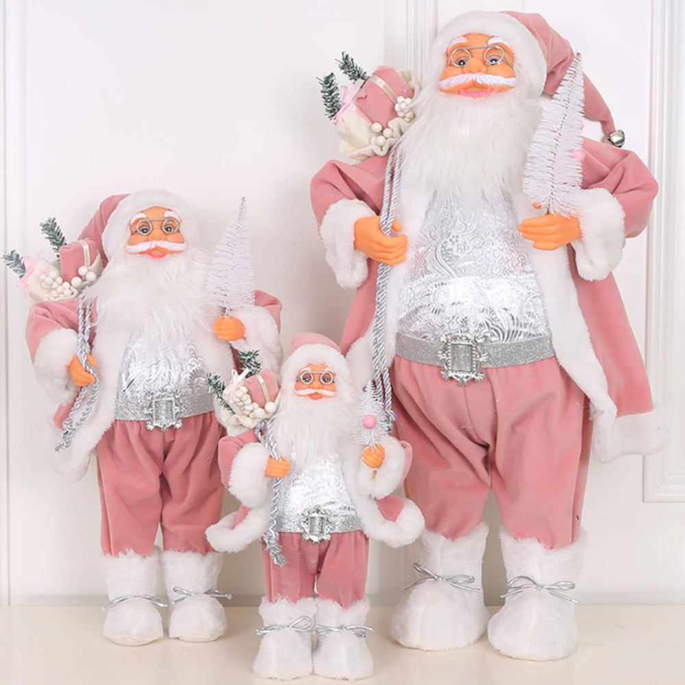 Pink Santa Claus Dolls – Christmas Standing Figurines for Holiday Decorations, Ornaments, and Gifts