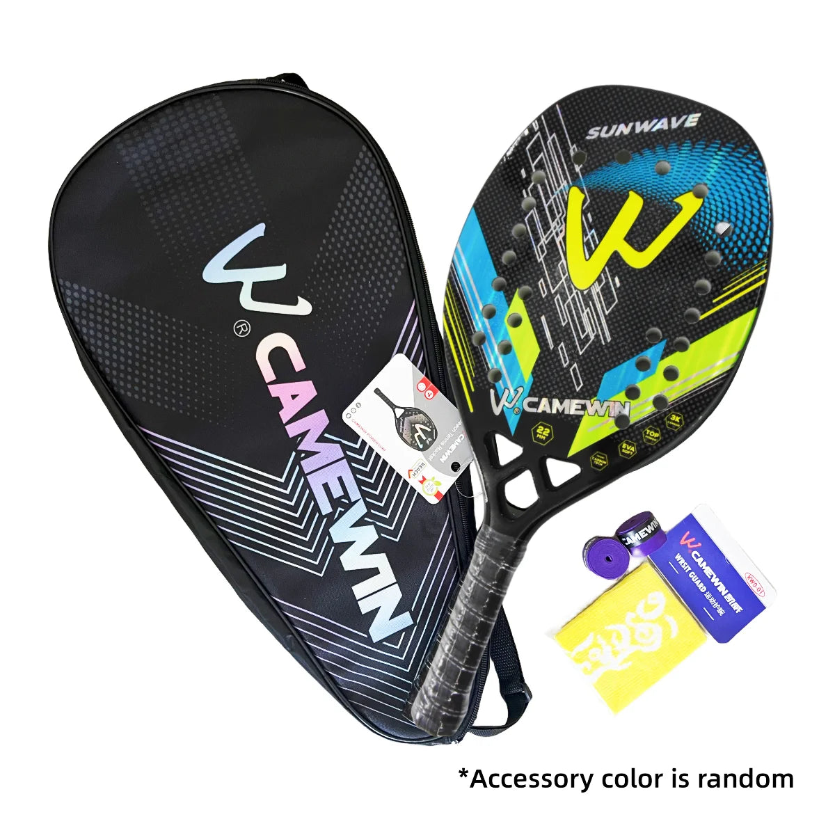 CAMEWIN 3K Full Carbon Fiber Beach Tennis Racket – Rough Surface Paddle for Men and Women