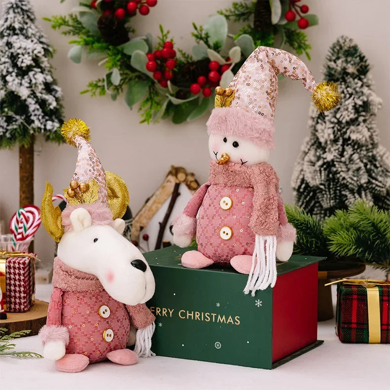 Christmas Pink Santa Claus, Snowman, & Reindeer Telescopic Doll – Festive Home Decorations & Kids Gifts