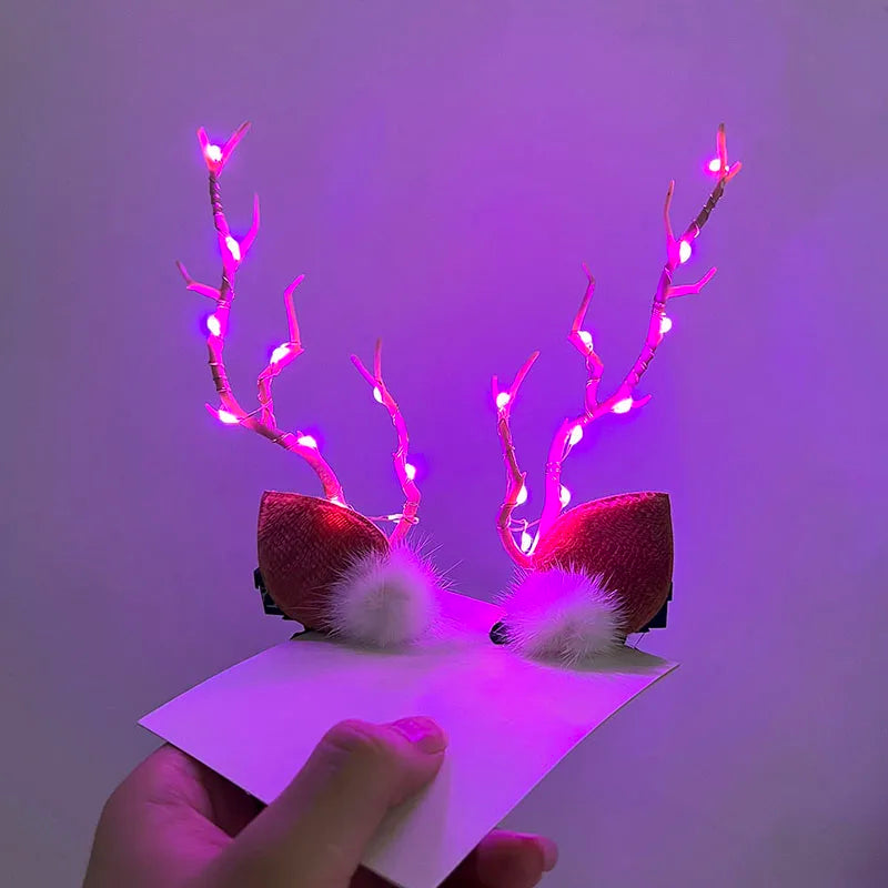 Christmas LED Antler Hair Band – Light-Up Elk Hairpin for Women & Girls