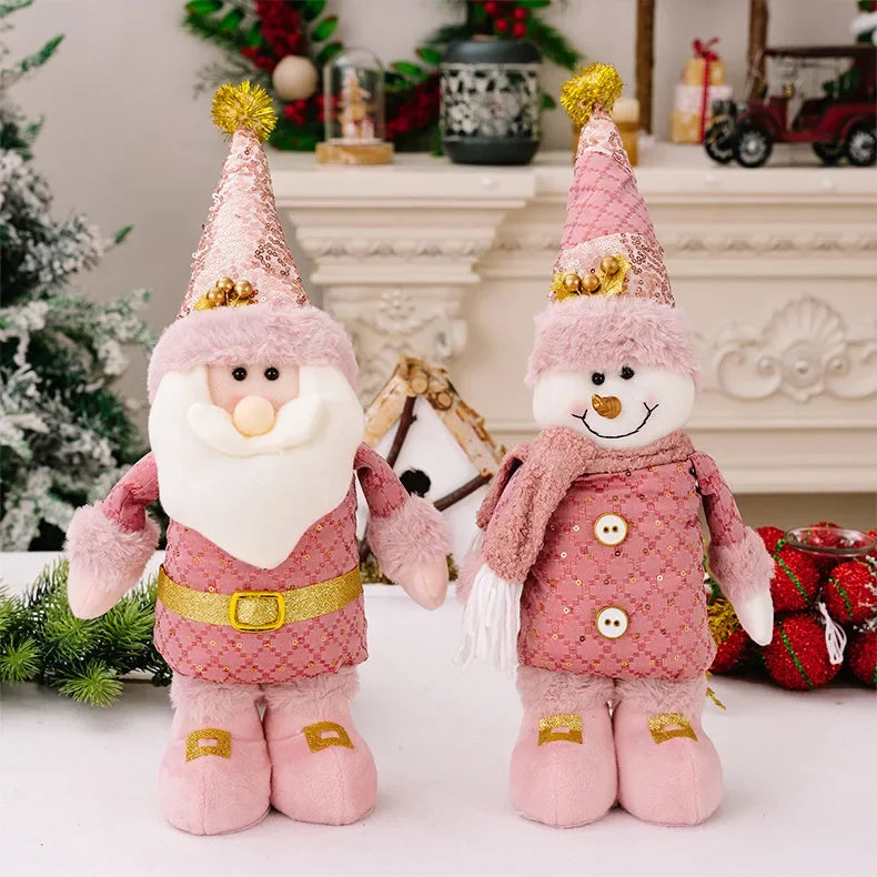 Christmas Pink Santa Claus, Snowman, & Reindeer Telescopic Doll – Festive Home Decorations & Kids Gifts