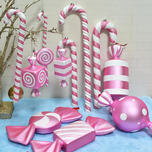 16-43cm Christmas Pink Ornament Dance Performance Cane Pink Candy Props Photographic Wedding Christmas Tree Candy Cane Pendant