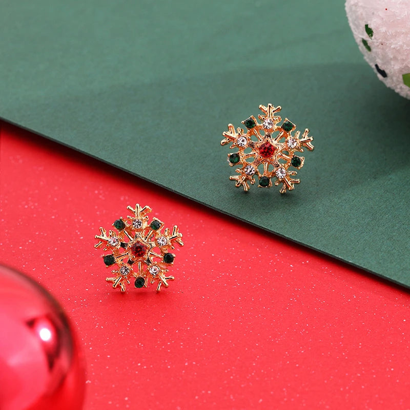 Sparkling Multicolor Snowflake Crystal Stud Earrings – Elegant Holiday Zircon Jewelry for Christmas Cheer