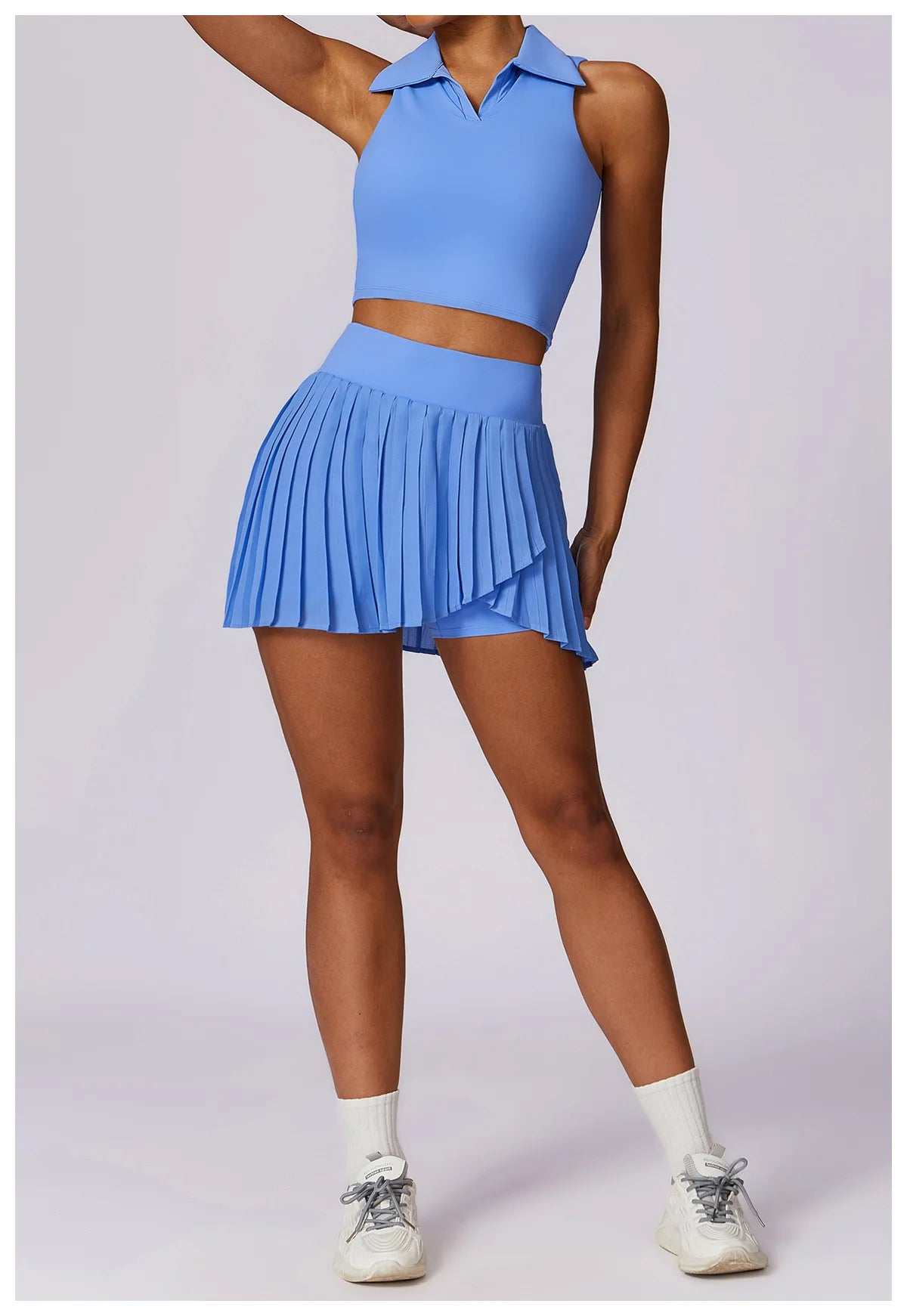 Women’s Sports Tennis Set – Pleated Skirt and Collared Crop Top for Tennis, Golf, and Casual Sports